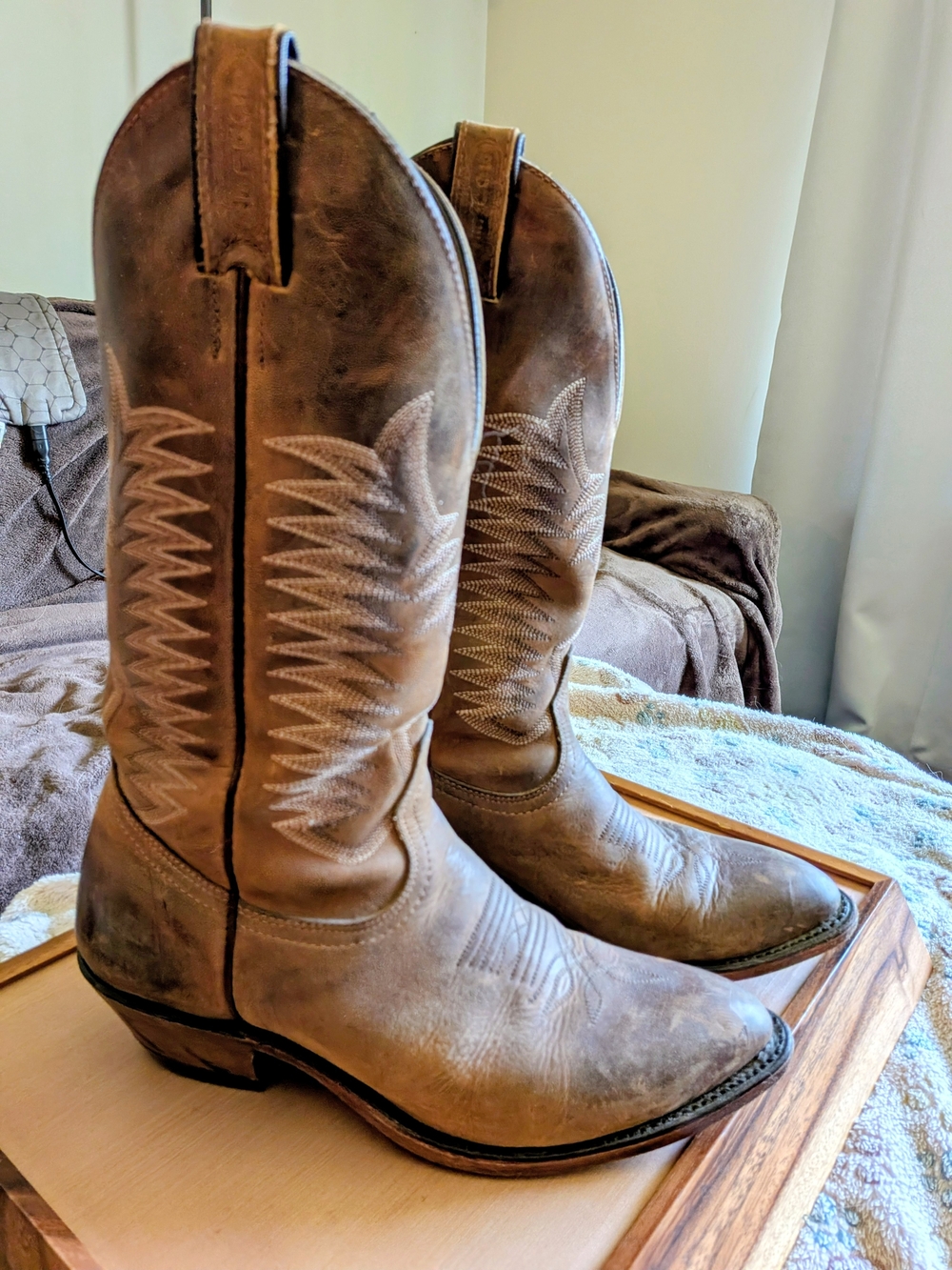 Men's Brown Leather Boulet Cowboy Boots Size 7.5